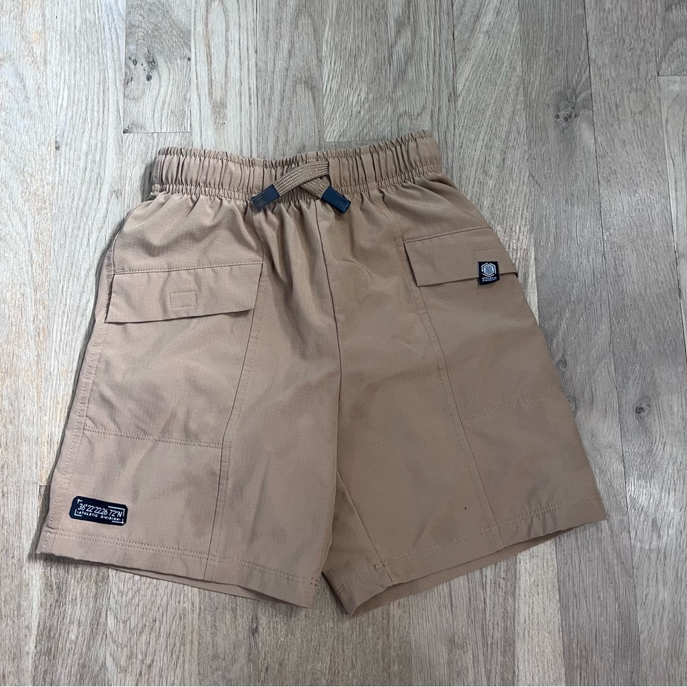 Boys Khaki Pull-On Shorts (6/7) — Athletic Works, Lightweight, Cargo Pockets